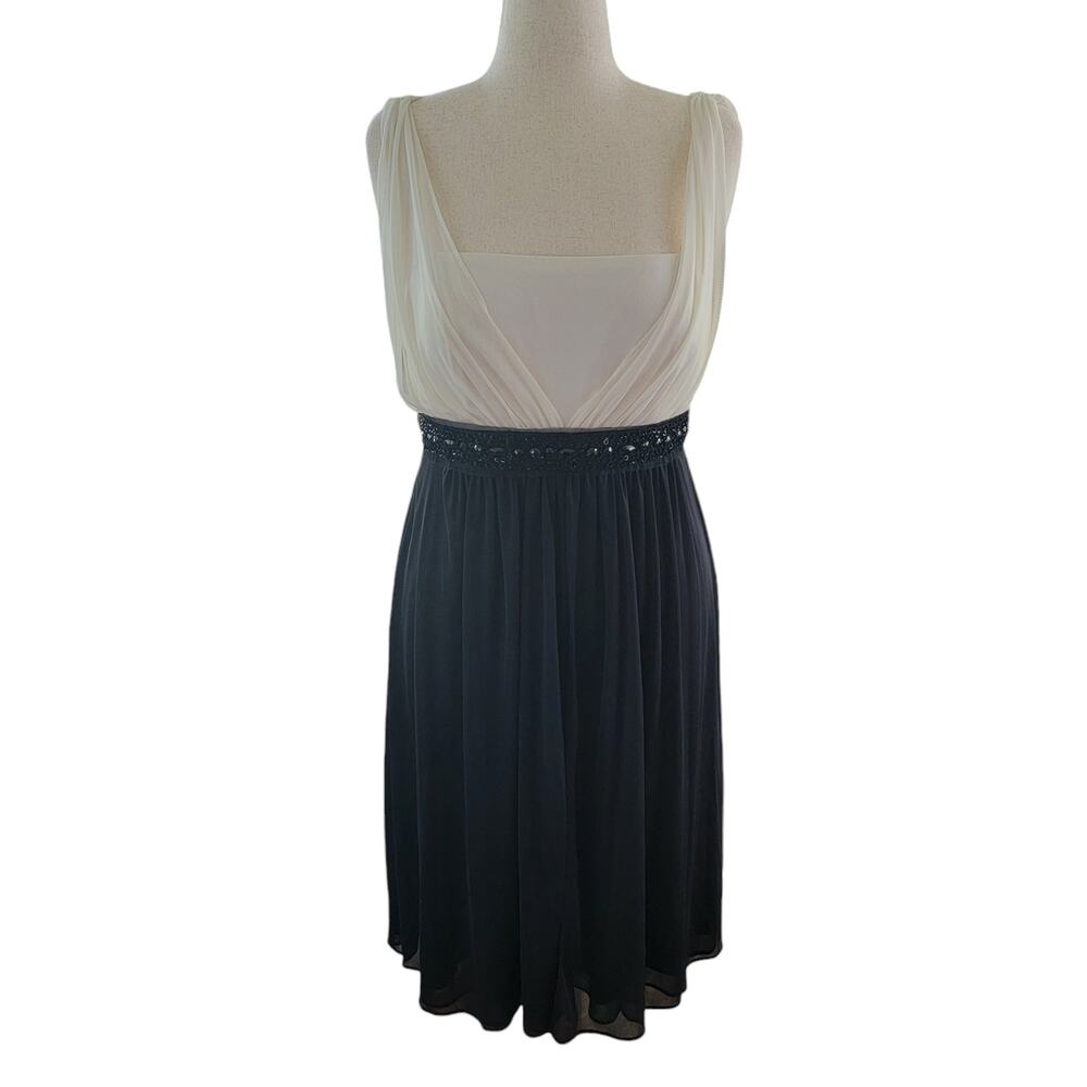 Jessica Howard Dress Ivory Bodice Black Skirt Beaded Trim‎ Empire Waist 14 NWT